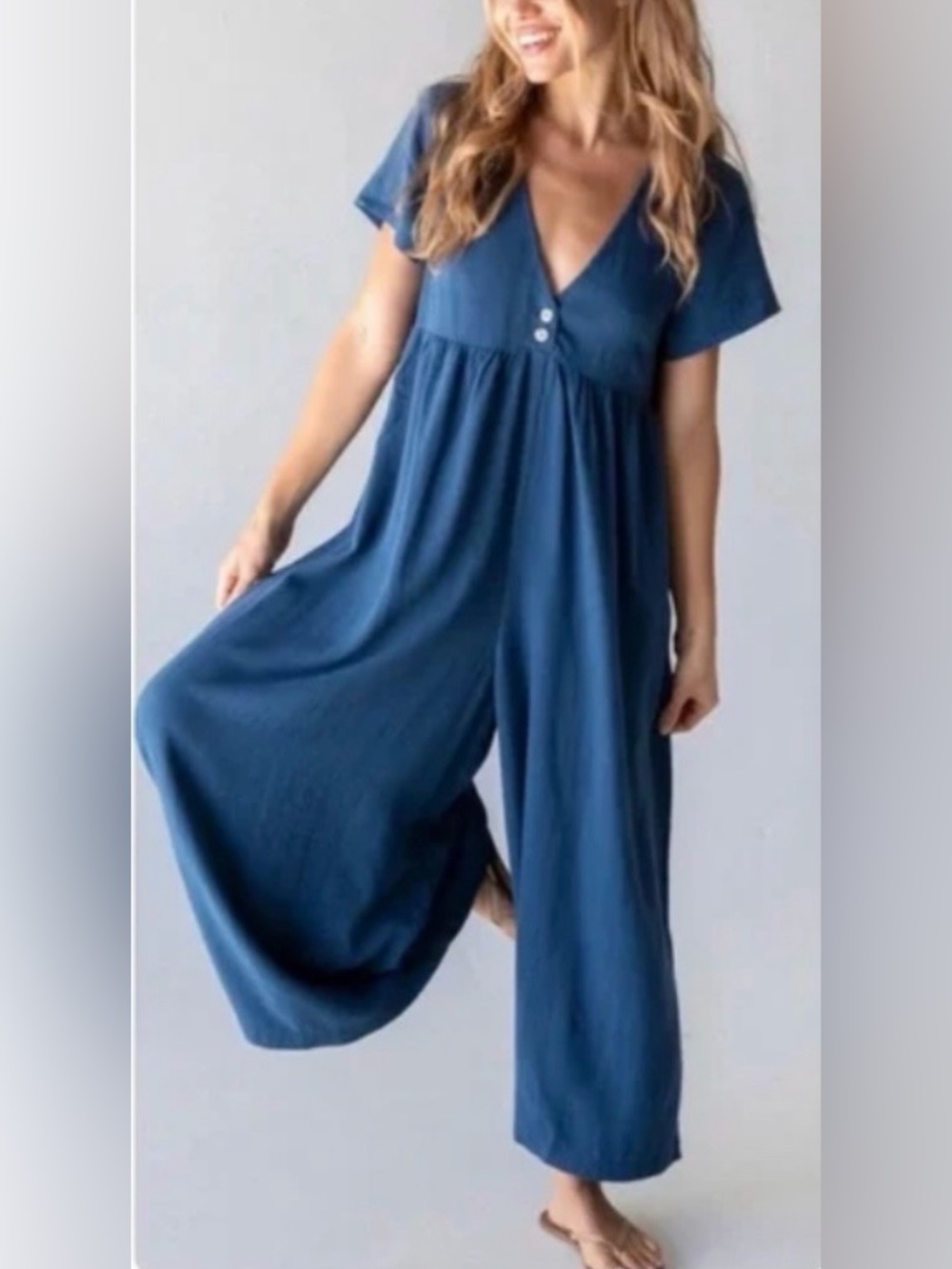 Natural Life Avery Wide Leg Linen Blend Jumpsuit Indigo Blue Boho Lagenlook
Sz M